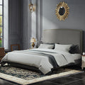 King Size Bed Frame and Headboard, 56" Upholstered Platform Bed with Nailhead Trim, Soft Boucle Fabric, No Box Spring Needed, Easy Assembly, Grey