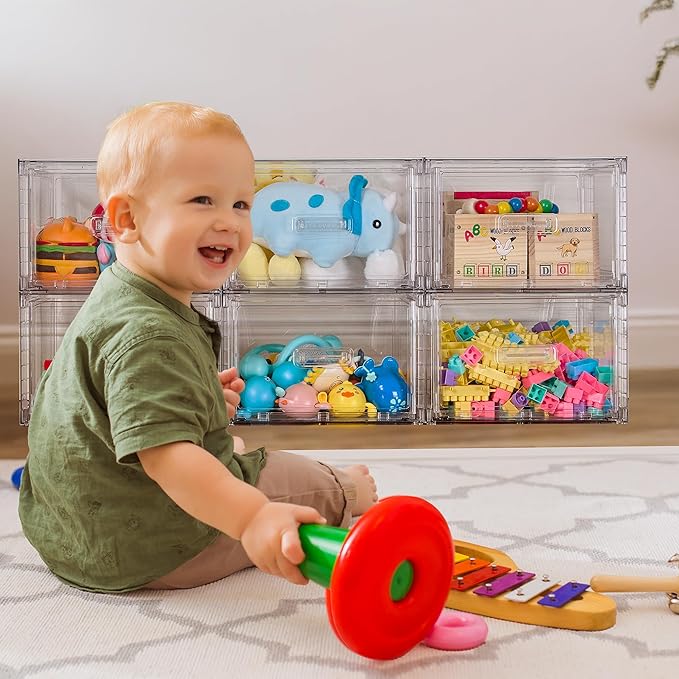 Vtopmart 4 Pack 18QT Clear Stackable Storage Drawers,Easily Assemble Closet Organizers,Plastic Storage Bins for Bathroom,Cabinet,Kitchen Pantry,Under Sink Organization(Medium)