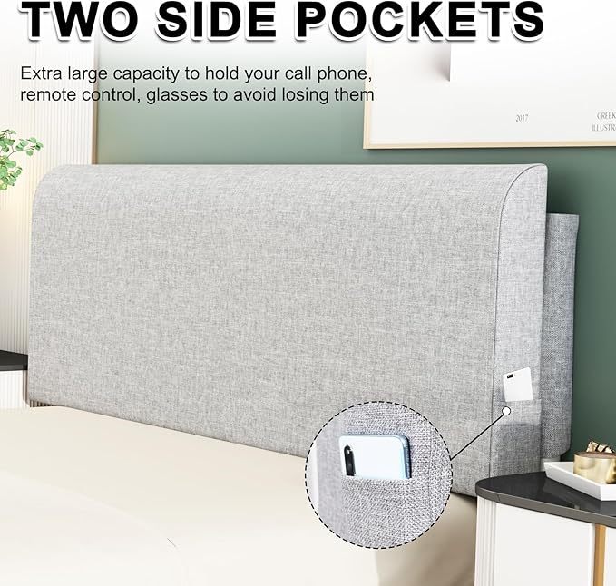 Upholstered King Headboard, No Tools Needed, Wall Mounted Headboard with Removeable Washable Linen, Multi-Functional Backrest (Grey)