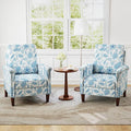 GOFLAME Floral Accent Chairs Set of 2, Comfy Upholstered Armchairs with Rubber Wood Legs and Thick Padded Cushion, High Back Single Sofa Chairs, Reading Side Chairs for Living Room, Bedroom, Blue