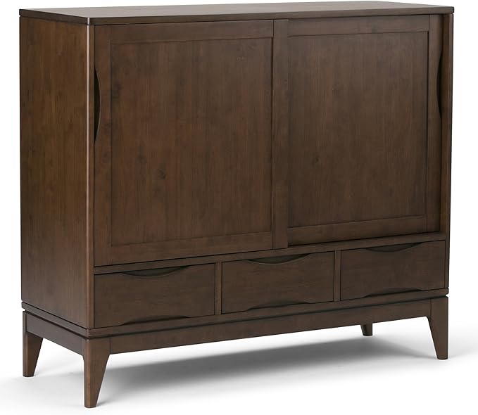 SIMPLIHOME Harper Solid Wood 48 inch Storage Cabinet in Walnut Brown (Set of 2) for The Living Room, Entryway and Family Room