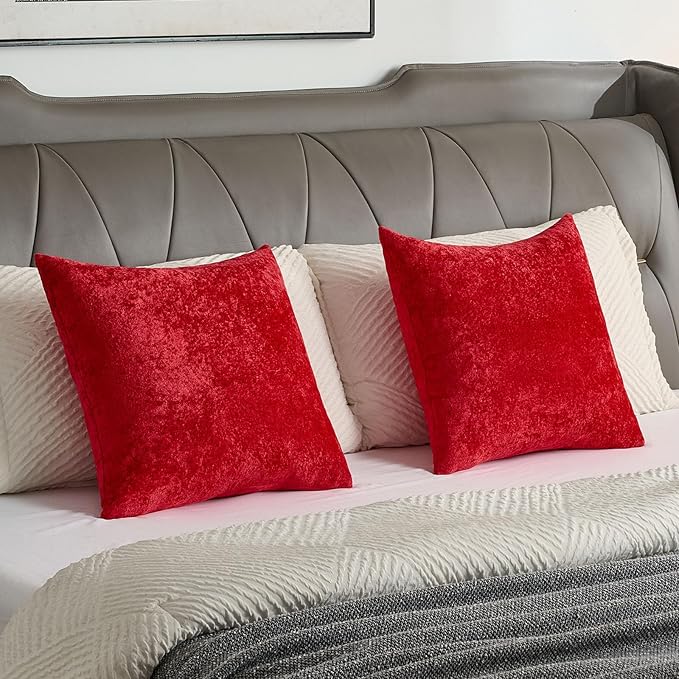 FUTEI Christmas Red Flannel Throw Pillow Covers 20x20 Inch Set of 2,Soft Dimensional TextuChristmas Red Cushion Cases,Modern Home Decor for Couch Living Room