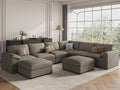 EASE MOOSE Modular Sectional Sofa, Oversized Faux Leather Sectional with Ottoman, Wide Deep Modular Couch, Scratch Resistant Faux Leather Material, U Shaped Couch for Big Spaces, Light Grey