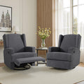Swivel Glider Recliner Chairs Set of 2 for Adults - High Back Rocker Recliners with Deep Seat, Comfortable & Quiet Upholstered Fabric Armchairs for Living Room or Nursery, Manual Reclining-Gray