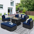 NICESOUL 7 Piece Outdoor Sectional Sofa Set with Firepit Natural Gas & Propane Convertible, Oversized Deep Seating Patio Furniture for Tall Person, 2 Color Cushion Navy & Gray for Easy Maintenance