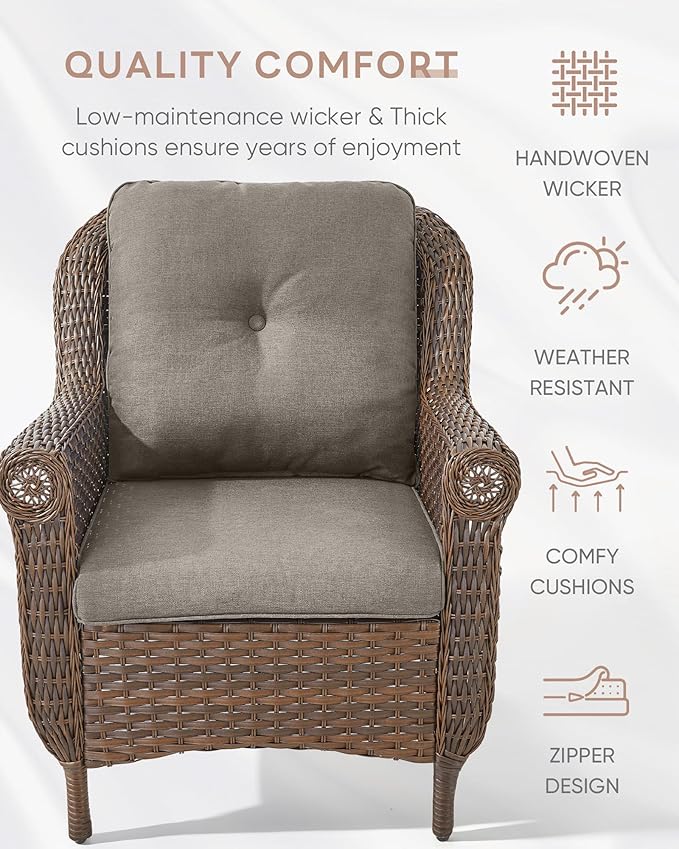 Patio Wicker Chairs Outdoor Furniture Chair - Set of 2 Outside All Weather Lawn Dining Brown Rattan Armchair with High Back&Deep Seating for Deck Porch Balcony Backyard Garden - Grey