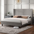 HOWE Queen Size Upholstered Platform Bed Frame, Wingback Bed with 50.8" Headboard, Corduroy/Solid Wood Leg/No Box Spring Needed/Noise Free/Taupe