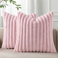 Pallene Faux Fur Plush Throw Pillow Covers 24x24 Set of 2, Luxury Soft Fluffy Striped Decorative Pillow Covers for Sofa, Couch, Living Room, Blush Pink
