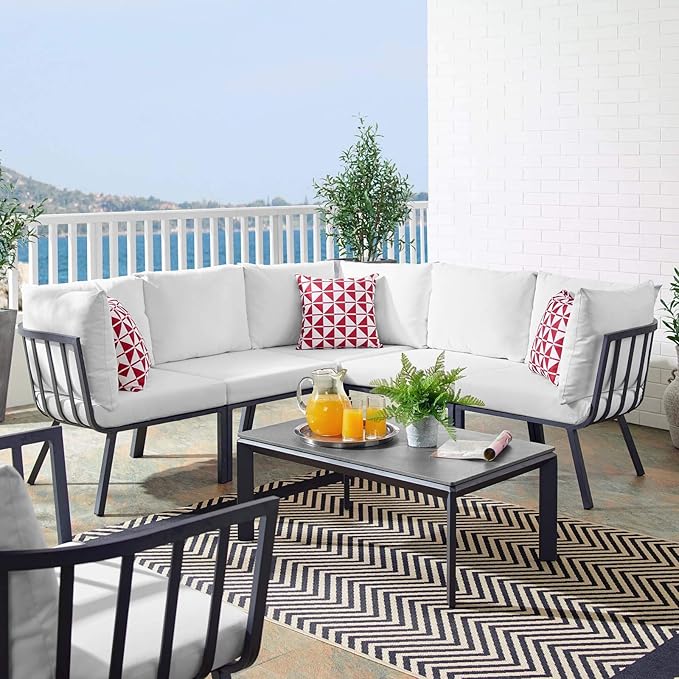 Modway Riverside Outdoor Furniture, 6-Piece Set, Gray White