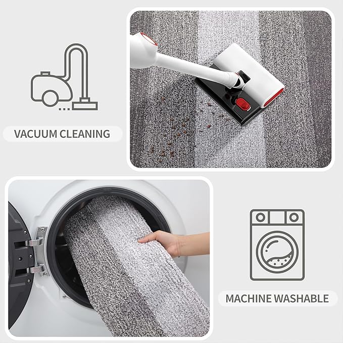 Kitinjoy Indoor Outdoor Door Mat, 47x20 Non-Slip Absorbent Dirt Trapper, Low-Profile Washable Inside Entrance Front Floor Mat, Sturdy Soft Entry Doormats for Entryway, Light Grey