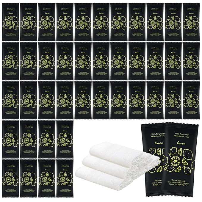 Hot or Cold Moist Cotton Towel Bulk Moist Towelettes Individually Wrapped 8.7" x 8.7",White Towel Services,Refreshment Pre Moistened Towels Lemon Scent for Travel Sport Party Spa Dentist Hote100