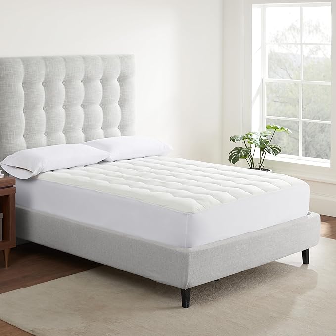 Serta Air Dry Extra Comfort Performance Fabric Quilted Mattress Pad, Cooling and Breathable Mattress Cover, Moisture Wicking Protection with 15" Deep Pocket, California King, White