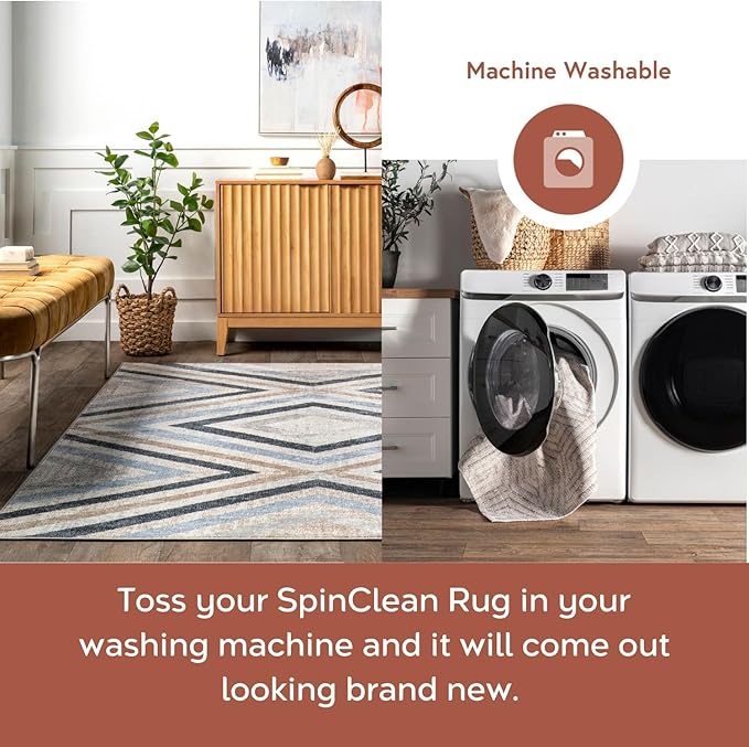 nuLOOM 3' x 5' Machine Washable Stain-Resistant Area Rug Medium Profile for Living Room, Bedroom, and Dining Room, Akari Blue