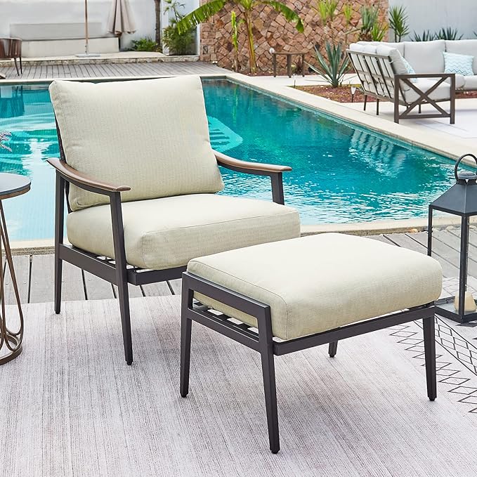 NATURAL EXPRESSIONS Patio Sofa Outdoor Furniture Metal Chair with Wicker Backrest & 6 Inches Cushion for Front, Porch, Deck, Balcony, Backyard, Sunroom, 51.5"(L) x 29.75"(W) x 33.86"(H).