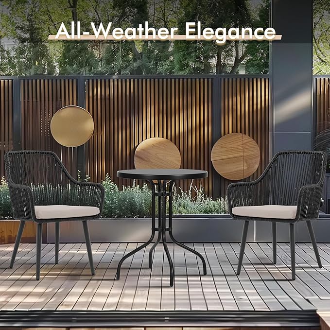 JOIVI Patio Dining Chairs Set of 2, Outdoor Rattan Chairs with Armrest and Cushions for Outside Lawn, Garden, Backyard, Indoor, Outdoor Dining Chairs, 350lb Weight Capacity, Black Patio Chairs