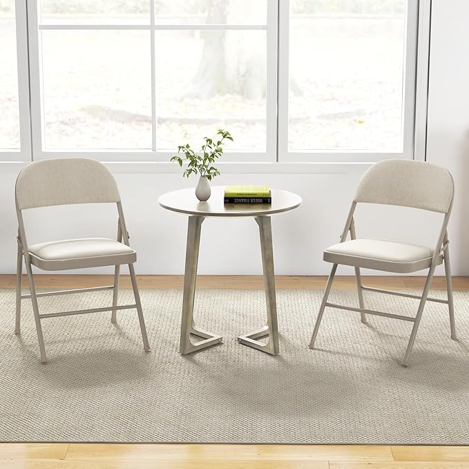 GOFLAME 6 Pack Folding Chairs, Fabric Dining Chair Set with Padded Seat & Metal Frame, Indoor Outdoor Upholstered Commercial Seat for Home Office Events Wedding Party, Beige