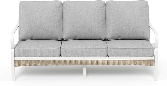 Patio Furniture Sofa, 3-Seat Patio Sofa Steel Frame Outdoor Sectional Couch with Deep Seating and 5.5” Cushions for Lawn Backyard Porch Deck, Light Gray