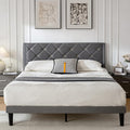 Queen Size Platform Bed Frame with Velvet Upholstered Headboard and Sturdy Wooden Slats Support,Mattress Foundation，Easy Assembly, No Box Spring Needed,Slip Resistant (Grey, Queen)