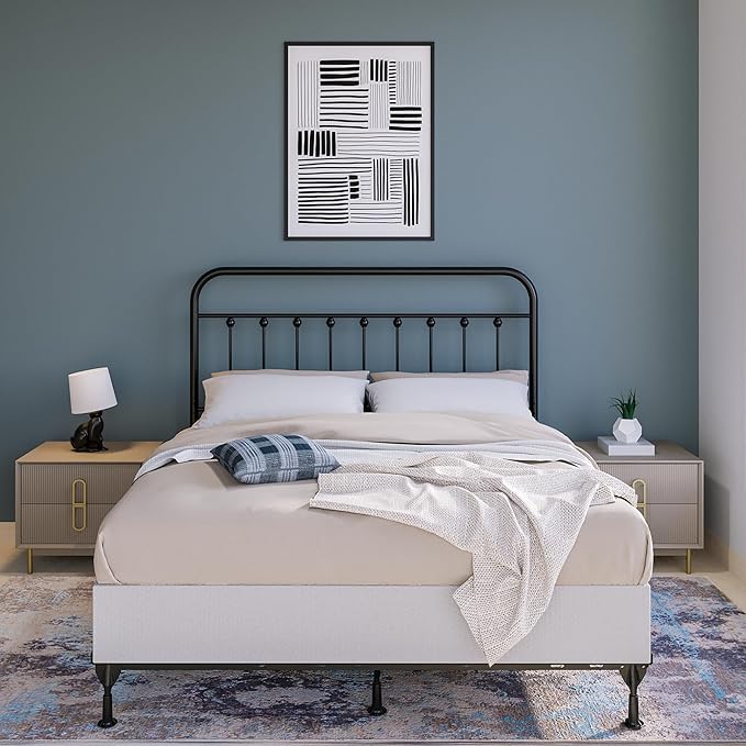 Vintage Metal Headboards, Adjustable Height Iron Frame, Farmhouse Rustic Style, Elegant and Durable Design, Easy Assembly, Universal Fit for Kids & Adults, Queen Size, Black Finish