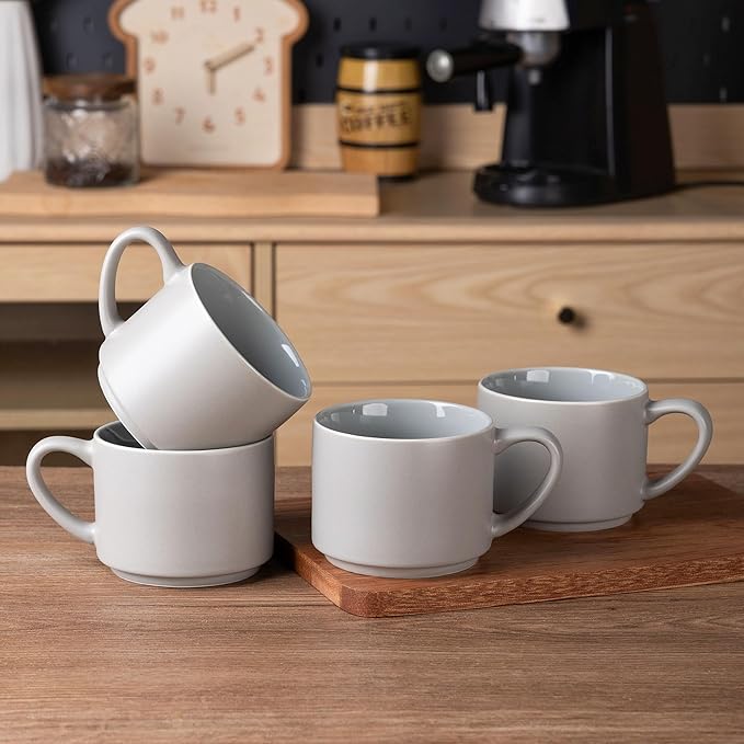 GBHOME 14 OZ Coffee Mugs Set of 6, Stackable Ceramic Mugs for Men, Women, Modern Coffee Mugs With Stable Base for Latte, Tea, Cappuccino. Dishwasher & Microwave Safe, Matte Gray