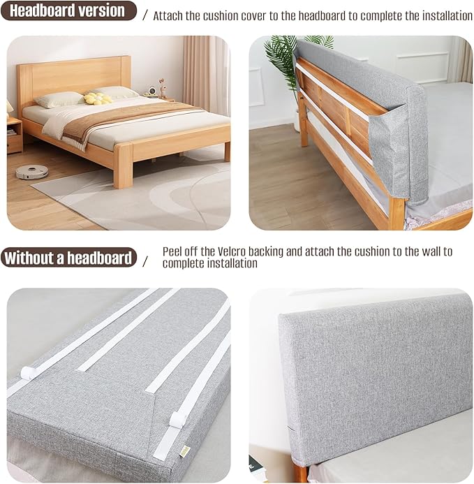 Upholstered King Headboard, No Tools Needed, Wall Mounted Headboard with Removeable Washable Linen, Multi-Functional Backrest (Grey)