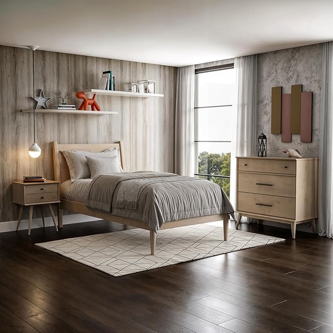 Camaflexi Mid-Century Panel Bed - Twin Size - Light Oak Finish