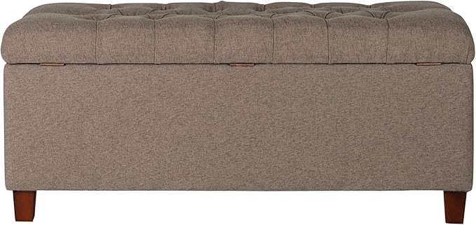 Homepop Home Decor | Tufted Ainsley Button Storage Ottoman Bench with Hinged Lid | Ottoman Bench with Storage for Living Room & Bedroom, Brown 18x40x18 inches