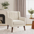 Accent Chair, Modern Fabric Armchair for Living Room, Comfy Upholstered Arm Chair Tufted for Indoor Bedroom Office Room (White)