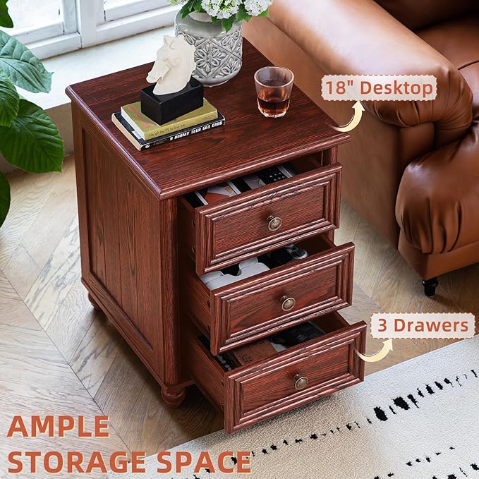 Farmhouse Dressers & Night Stand Set of 4, Wood 54" Wide 6 Drawer Dresser & 35" Tall Chest of Drawers, 18" Roman Column Nightstand Set of 2, Bedroom Furniture Dresser Sets for Home Living Room Hallway