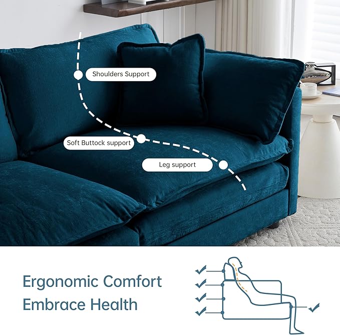 Modular Sectional Sofa, 76.7 Inch L-Shaped Cloud Sofa with Deep Seat Comfortable Chenille Sofa with Cushion Double Sectional Sofa for Living Room Apartment,Blue