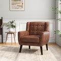 Accent Chair, Mid-Century Modern PU Leather Chairs with Arms for Living Room, Comfy Upholstered Club Single Sofa Armchair for Bedroom Waiting Room with Solid Wood Frame-Leather Coffee, Set of 1
