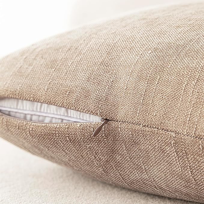 Foindtower Set of 2 Textured Chenille Throw Decorative Pillow Covers Square Accent Solid Cushion Cover Neutral Farmhouse Lumbar Pillow Case for Couch Sofa Bedroom Living Room 12x24 Inch,Cream Camel