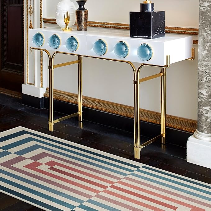 RUGGABLE x Jonathan Adler Washable Modern Area Rug – Op Art Teal 9x12, Stain-Resistant, Non-Slip – Large Machine Washable Rugs for Living Room, Bedroom, Hallway, Entryway & Office–with Standard Pad
