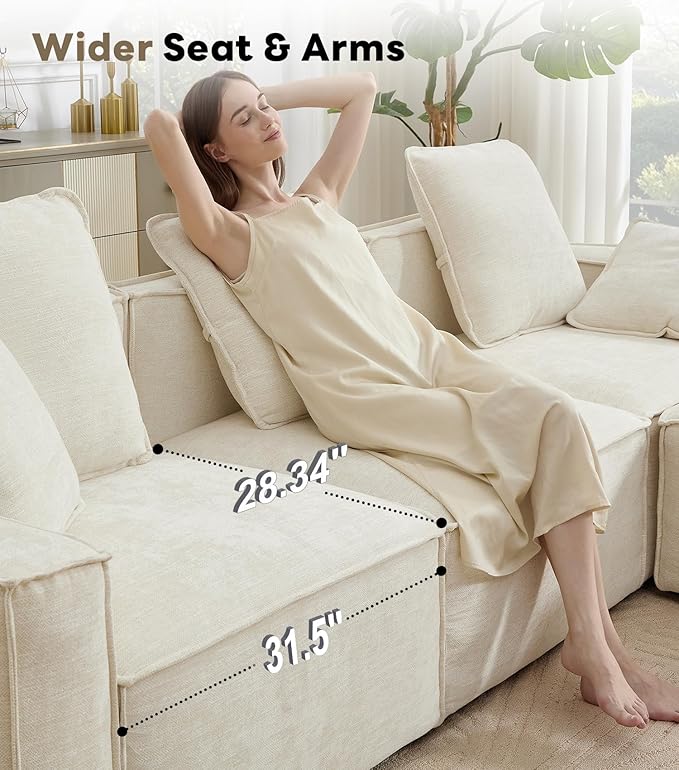 WILLOVE 78'' Modular Sectional Sofa, Chenille Cloud Couch with Wide Armrests & 4 Pillows, Deep Seat Couches for Living Room, Beige