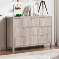Fluted Dresser for Bedroom with 7 Drawers, 47" Wide Modern Chest of Drawers, Wood Dresser TV Stand Wooden Closet Clothes Storage Organizer for Bedroom, Living Room, Hallway - Oak Grey