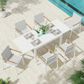 Expandable Outdoor Patio Dining Table Set for 6-8 Person, Aluminum Outdoor Table and 6 Chairs with Textilene Fabric & HDPS Armrest, All-Weather Patio Furniture Set for Yard, Garden, White
