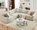 ABCASA 112" L Shaped Sectional Sofa with Detachable Sofa Cover, Reversible Sectional Modular Couch for Living Room, Linen Fabric Corner Couch with 7 Seats, Oatmeal