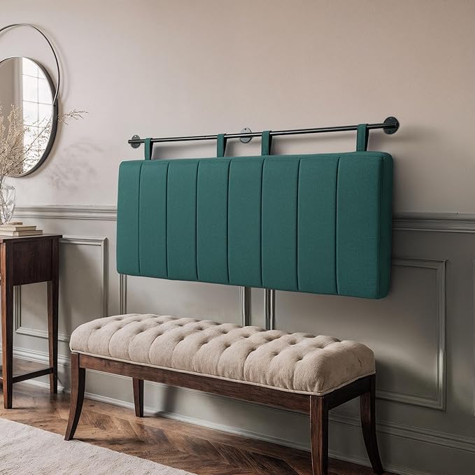 UEV Queen Headboard Only, Wall Mounted Hanging Upholstered Bed Head Board, Modern Vertical Channel Design of Fine Linen, Elegant Dark Green Fluted Headboard for Bedroom (Dark Green, Queen Size)