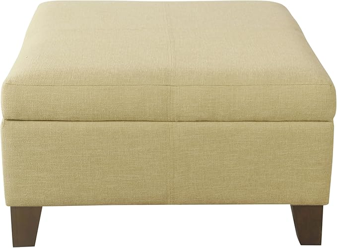 HomePop Woven Square Storage Ottoman with Wood Legs, Tan