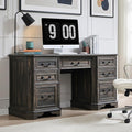 RedLemon 60" Executive Desk with Drawers,Wood Home Office Desk, Featuring Keyboard Tray,Charging Station,File Drawer, Storage Cabinet,for Work and Study (Dark Rustic Oak)