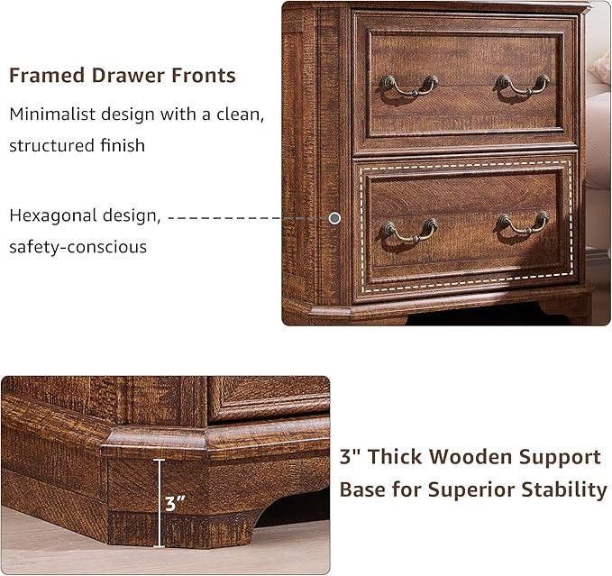 T4TREAM 34" Lateral File Cabinet with 2 Drawers, Farmhouse Filing Cabinet with 34" Wide Wooden Tabletop & Smooth Rails, Holds Letter/Legal, Hexagonal Design & Framed Drawer Fronts, Reclaimed Barnwood