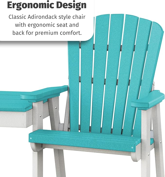 DutchCrafters Plastic Poly Outdoor Bistro Set with 2 Chairs and Attached Center Table, 3 Piece Patio Furniture Set - Amish Made in USA (White & Light Gray)