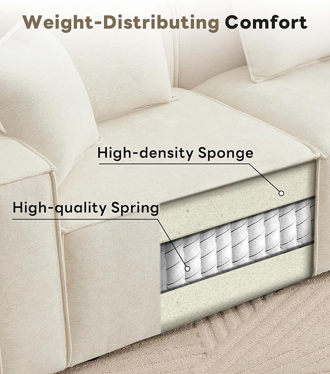 WILLOVE 78'' Modular Sectional Sofa, Chenille Cloud Couch with Wide Armrests & 4 Pillows, Deep Seat Couches for Living Room, Beige