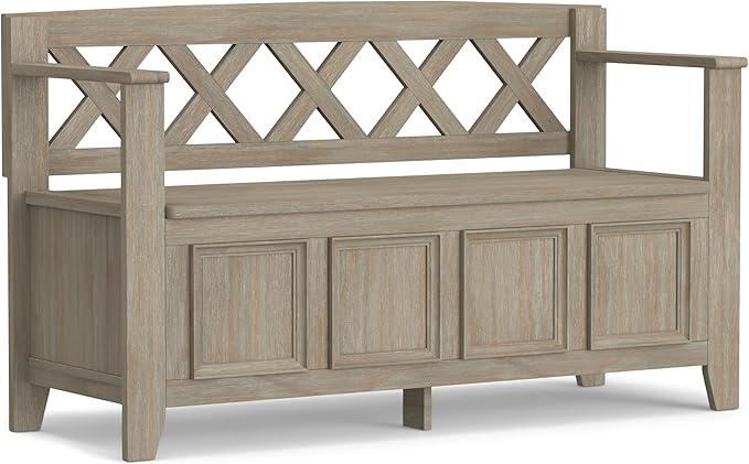 SIMPLIHOME Amherst Entryway Storage Bench - 48 inch Wide Solid Wood Hallway Seat in Distressed Grey, Transitional Bench for Entryway or Living Room with Lift-Up Lid and Spacious Storage