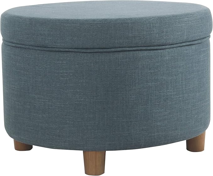 Homepop Home Decor | Upholstered Round Storage Ottoman | Ottoman with Storage for Living Room & Bedroom (Light Teal Linen)