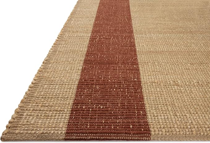 Loloi Leanne Ford Weatherstaff Collection WTS-02 Natural/Brick 7'-9" x 9'-9" Area Rug Jute, Striped, Neutral, Living Room, Bedroom, Dining Room