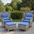 Swivel Patio Chairs Sofa Set of 4 with 6" Thick Cushion - Wicker Outdoor Swivel Rocker Patio Chair with Side Table, High Back Comfortable Outdoor Glider Chairs - Grey Wicker | Blue Cushions