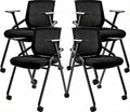 4 Pack Stackable Conference Room Chairs with Paddle Folding Office Chair Foldable Desk Chair Mesh Back and Arms for Conference Meeting Guest Reception Home Office Training Room Chair Black