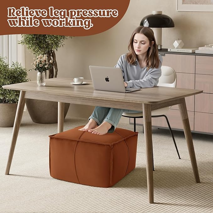 MeMoreCool Stuffed Round Pouf Ottoman Foot Rest, Floor Pouf Foot Stool with Soft Foam Chunk Filling, Small Round Ottoman Footstool Circle Footrest for Living Room