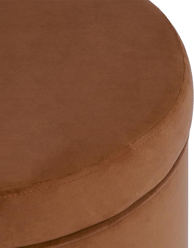 HomePop Home Decor | Upholstered Round Storage Ottoman | Ottoman with Storage for Living Room & Bedroom, Spice Orange Velvet Large